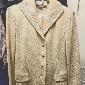 Gold embellished St John Evening Jacket & skirt set. Size 4